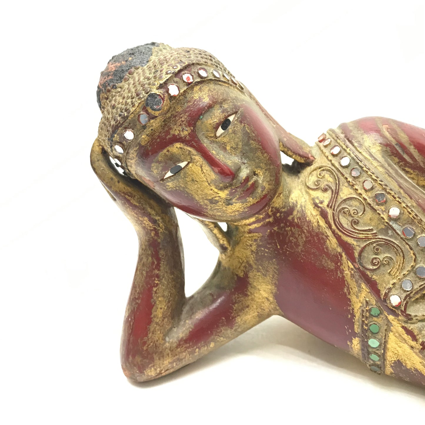 Reclining Buddha Figurine, Wooden Statue, 18 inch