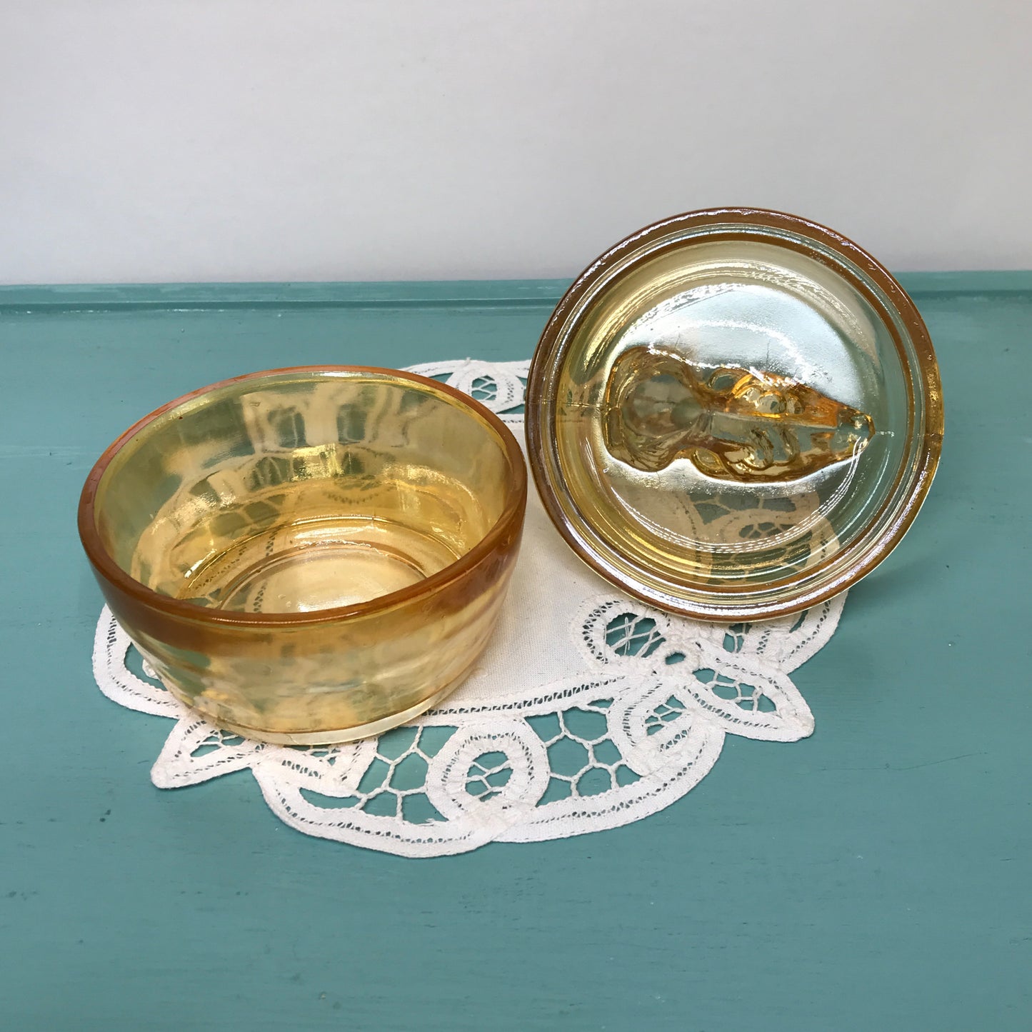 Scottie Dog Carnival Glass Powder Jar, Trinket Dish