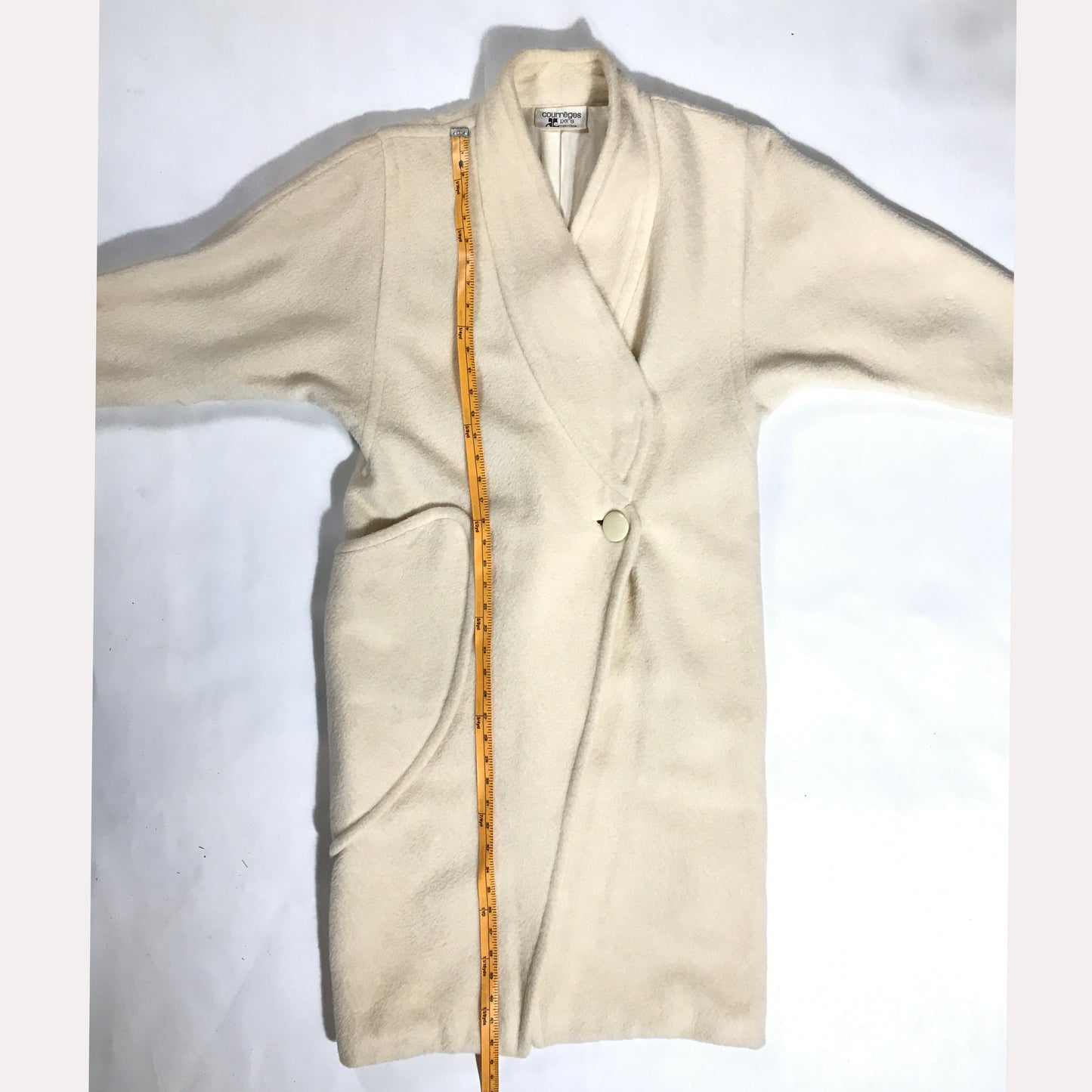 Courrèges Paris White Wool Blanket Coat (Some Wear)  c 1980s