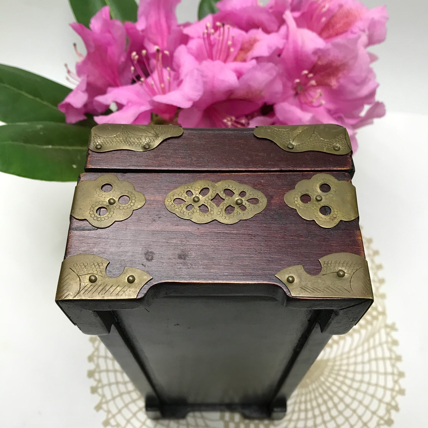 Chinese Jewellery Box with Brass & Jade Accents