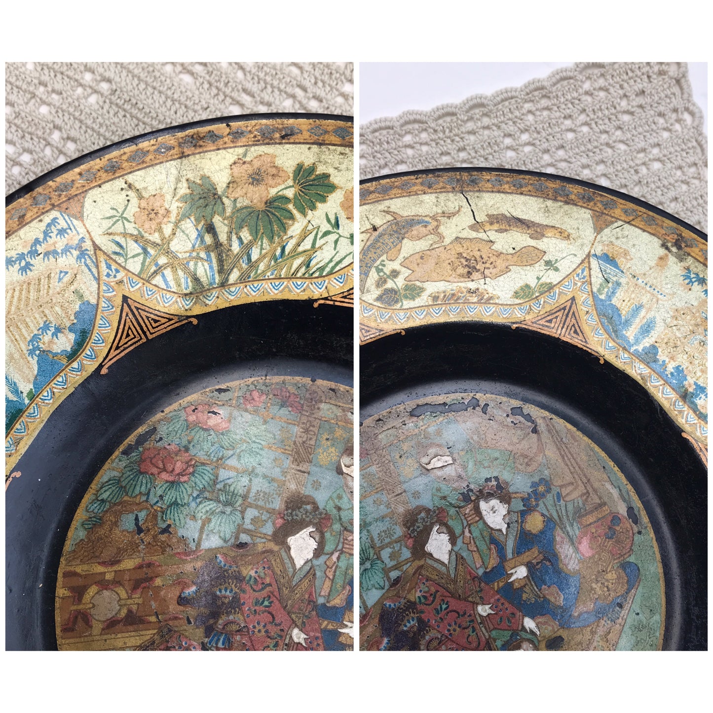 Antique Lacquer Pedestal Plate, Decorative Lacquerware,  Japanese Lacquerware, SIGNS of WEAR