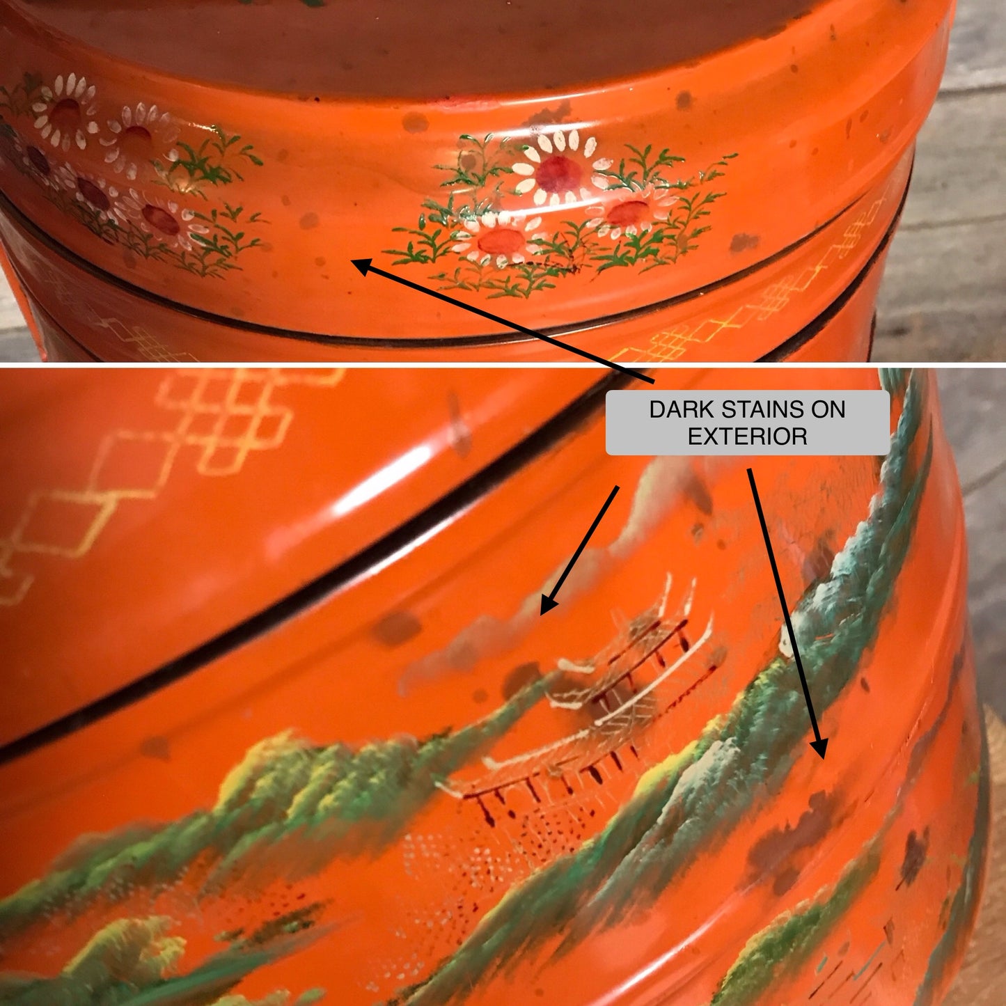 Mid 20th Century Chinese Orange Lacquer Wedding Basket