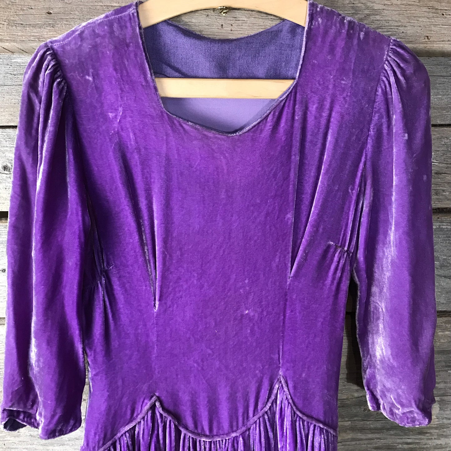 1930s Purple Velvet Dress, Vintage Fashion,  Some FAULTS, Handmade Dress, Extra Small