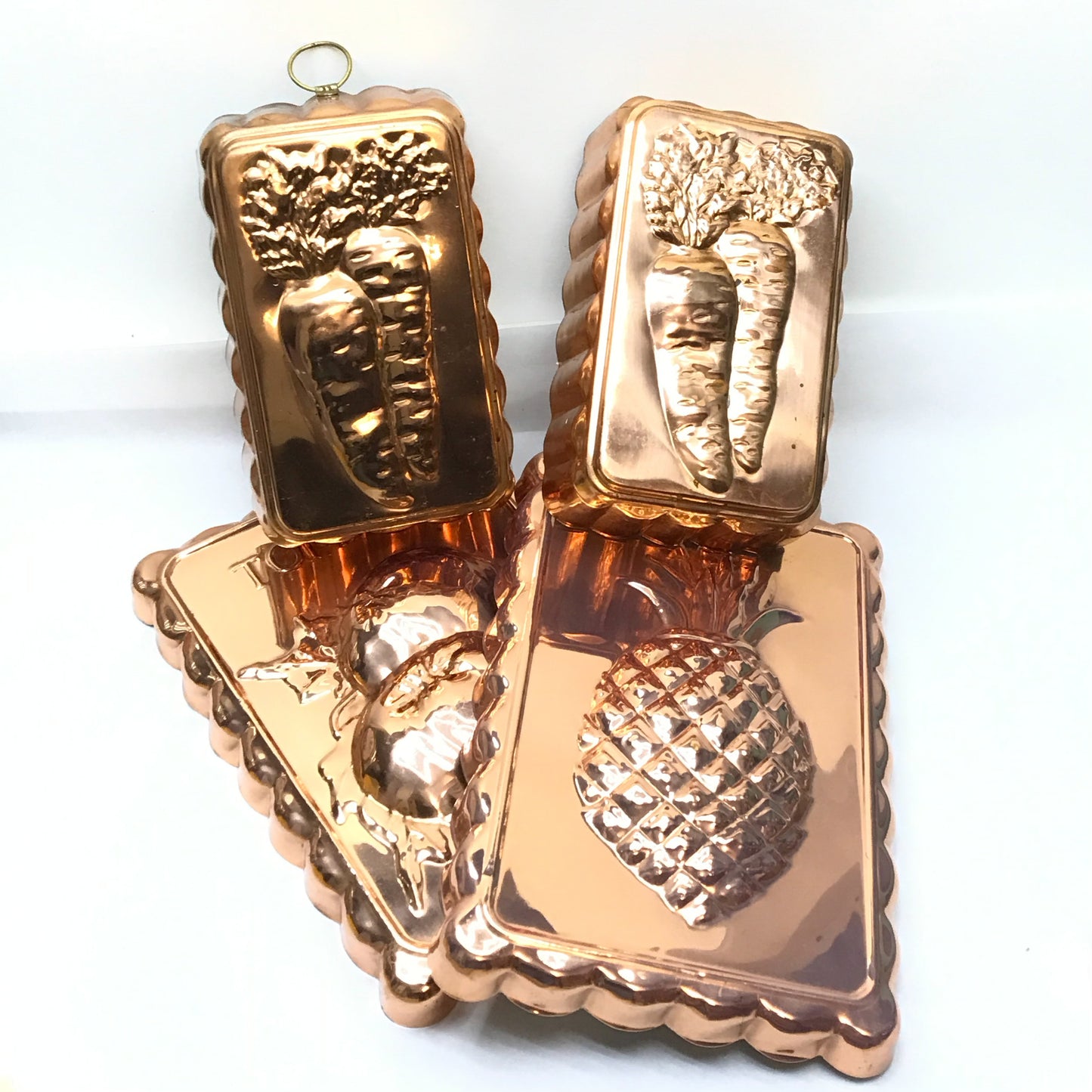 Lot of 4 Copper Hanging Baking Moulds, Decorative Kitchen Molds