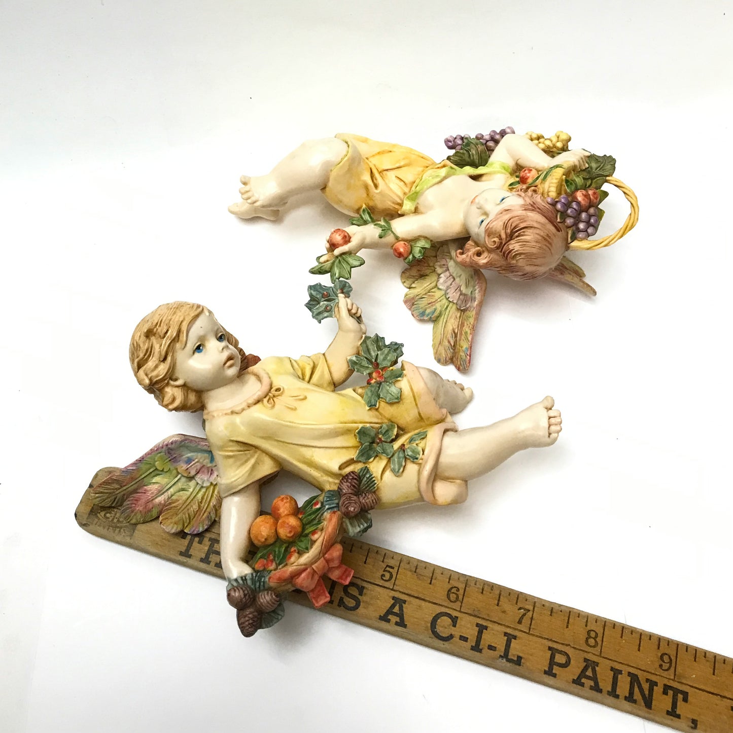 E. Simonetti Resin Cherubs, Italian Putti Wall Decor, Dated 1989