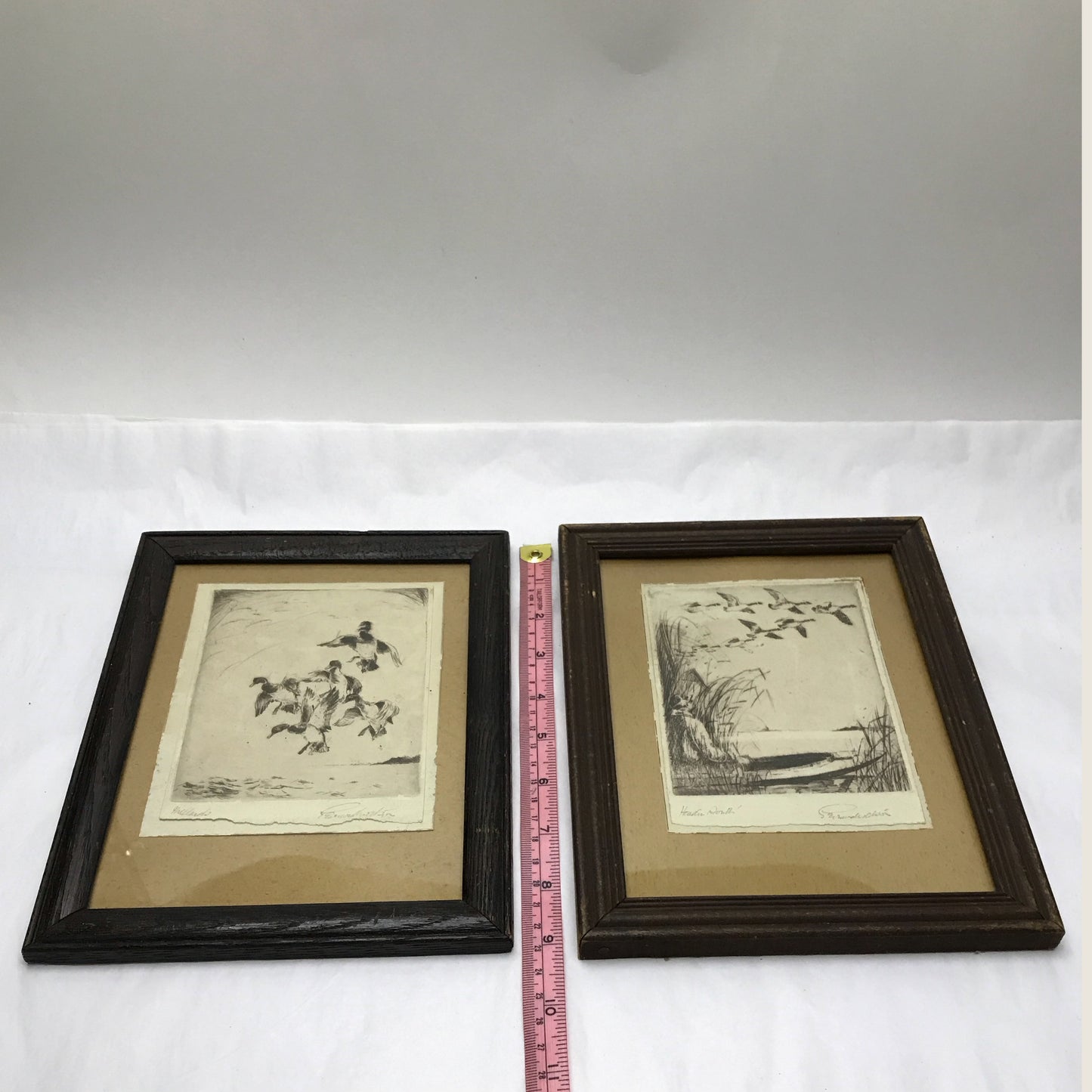 Pair of Signed and Titled Framed Ink Etchings of Ducks and Geese