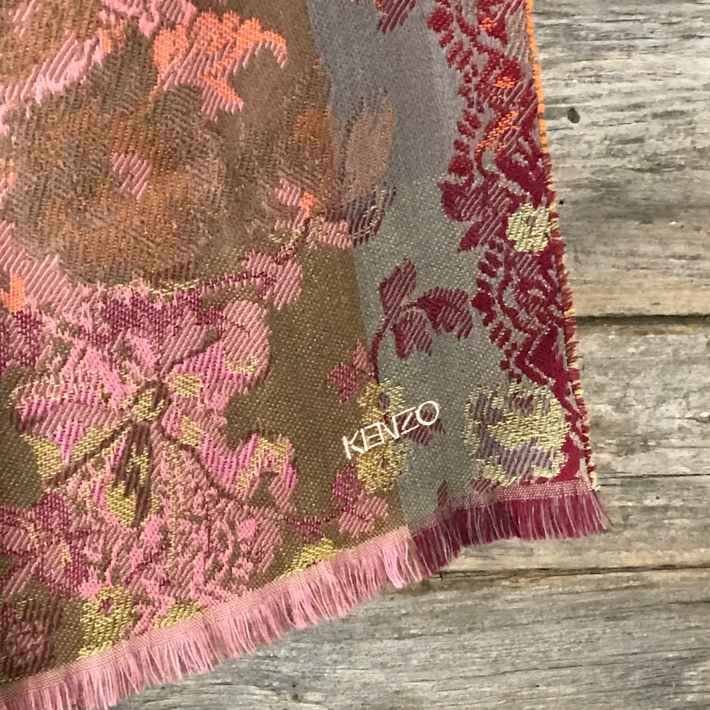 KENZO Wool and Silk Blend Damask Woven Scarf