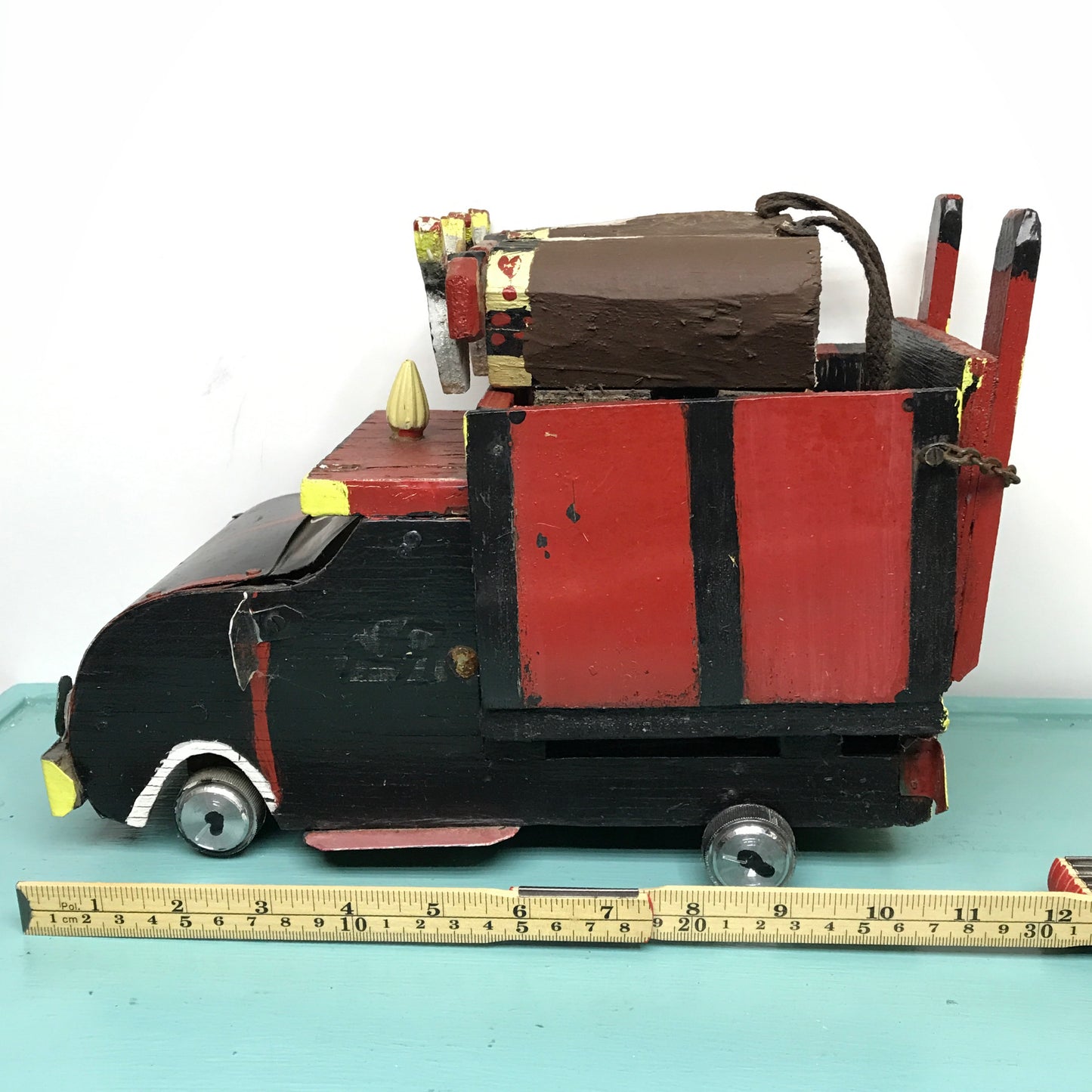 Folk Art Wood Truck with Oxen. Folk Art Decor, Rustic Decor