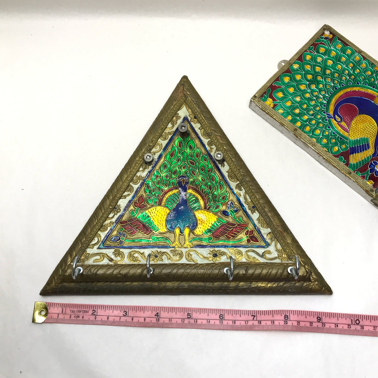 2 Meenakari Enamelled Hammered Tin Key RacksHooks an