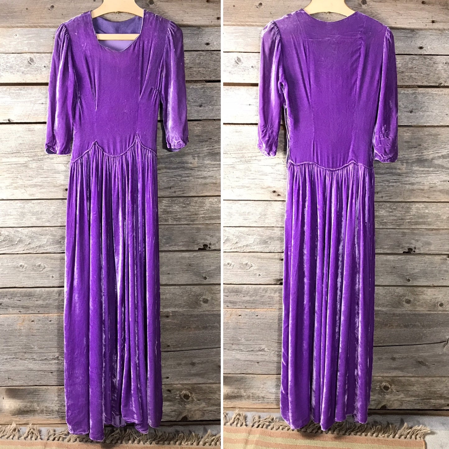 1930s Purple Velvet Dress, Vintage Fashion,  Some FAULTS, Handmade Dress, Extra Small