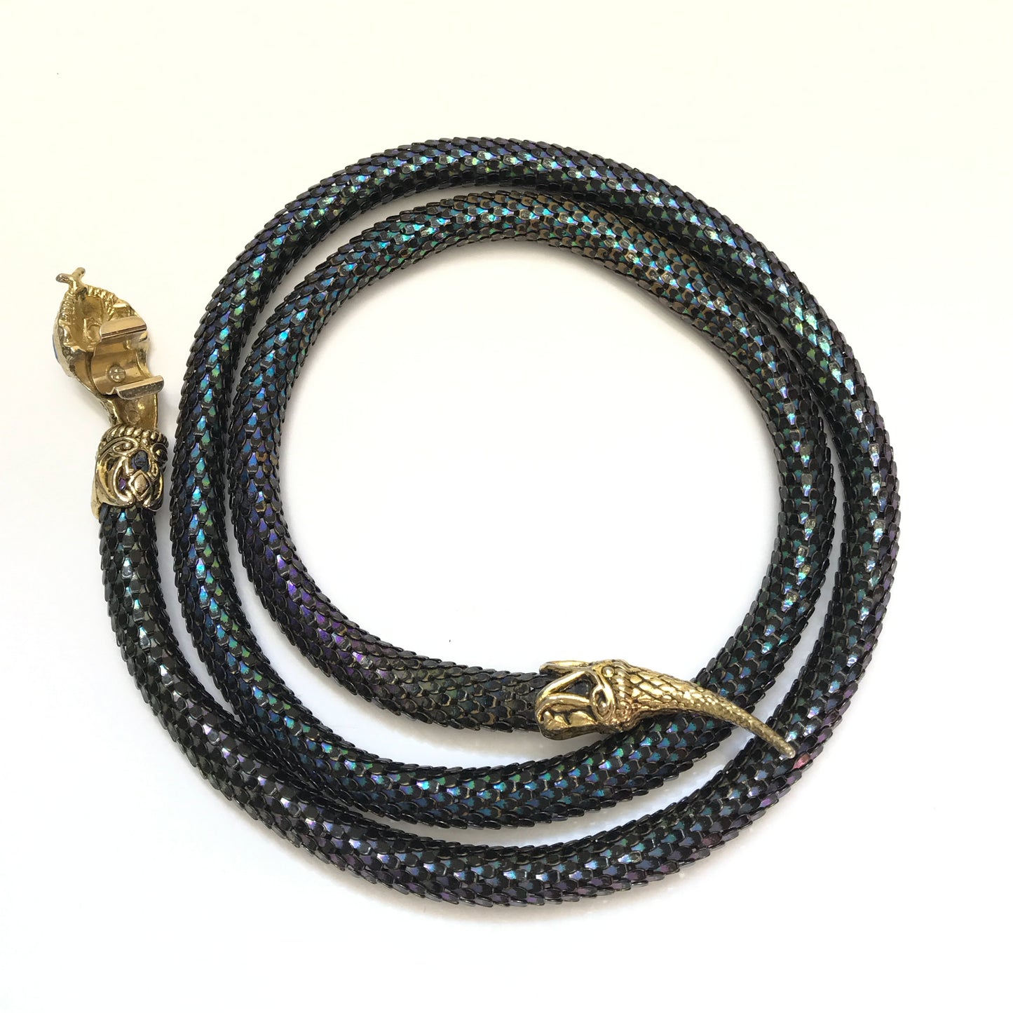 Vintage Blue Iridescent Mesh Snake Necklace