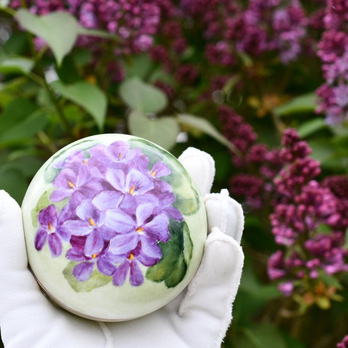 Vintage Hand Painted Ceramic Powder Jar with Violets, Cosmetic Jar, Trinket Box