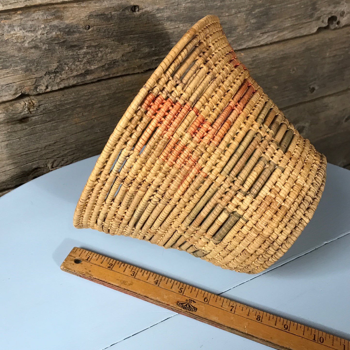 Open Weaved Coiled Basket; Grass Woven Cachepot, Catch-All Yarn Basket