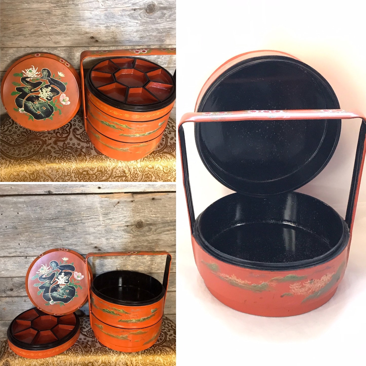 Mid 20th Century Chinese Orange Lacquer Wedding Basket