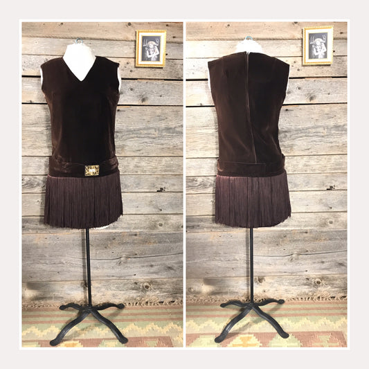 Vintage Girl’s Brown Velvet Flapper Style Mini Dress, c. 1960s