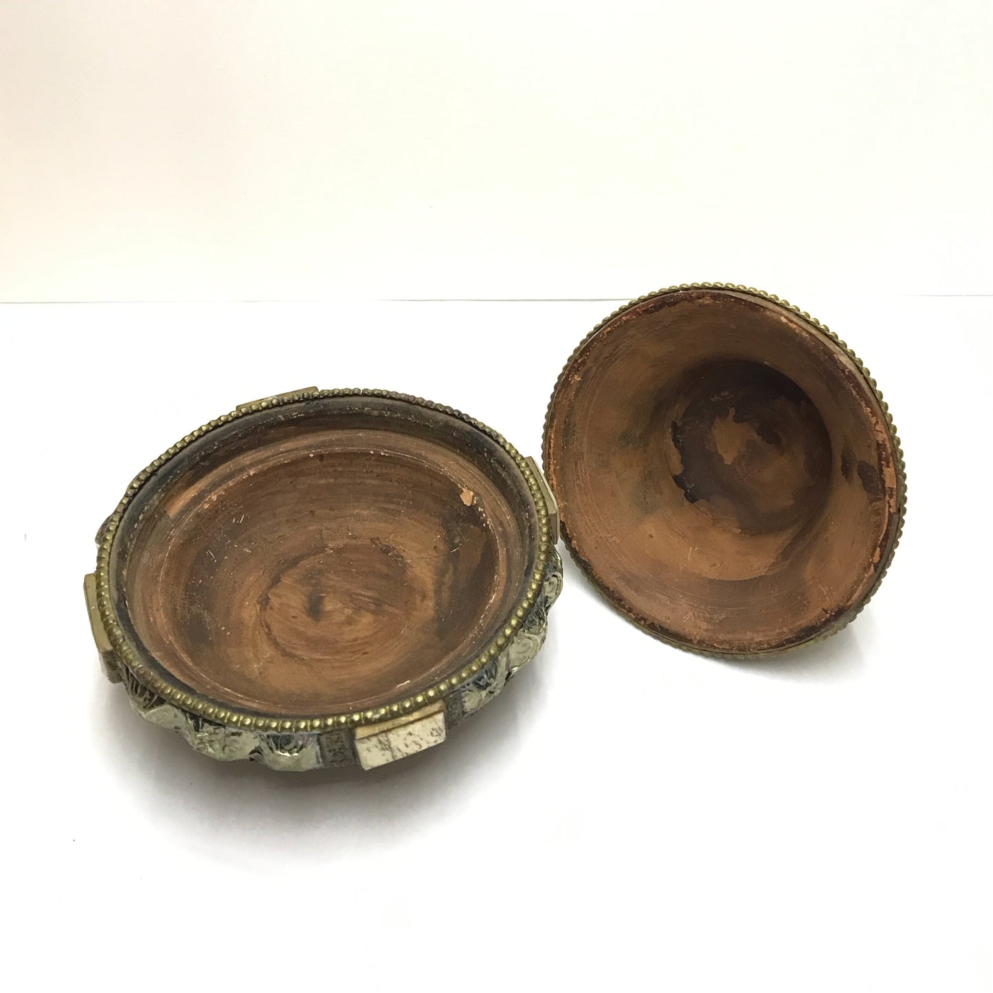 Mini Tajine Condiment Dish with Hammered Metal and Bone Accents, Ornate Lidded Terracotta Dish, Moroccan Trinket Dish