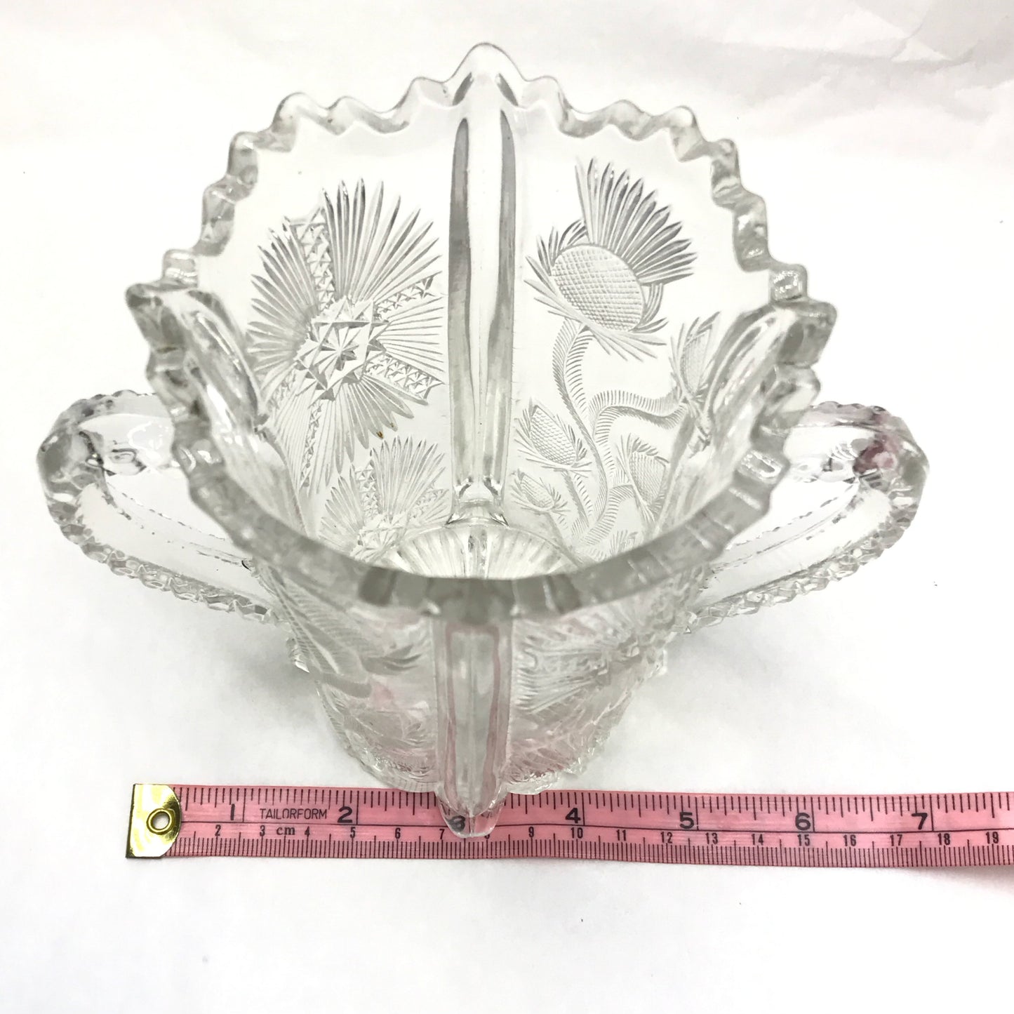 Antique Clear Higbee Pressed Glass Spooner Vase with Double Handles