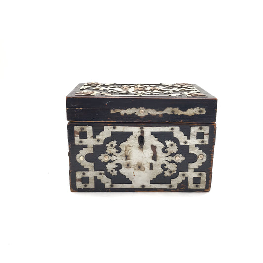 Antique Shabby Chic Tea Caddy, Small Victorian Storage Box, Distressed Wood Overlay, DAMAGED