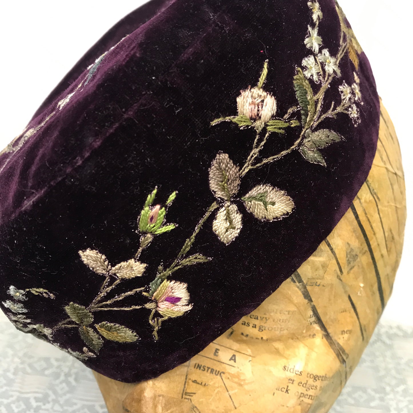 Victorian Smoking Cap with Floral Embroidery, Antique Costuming, Antique Men’s Fashion