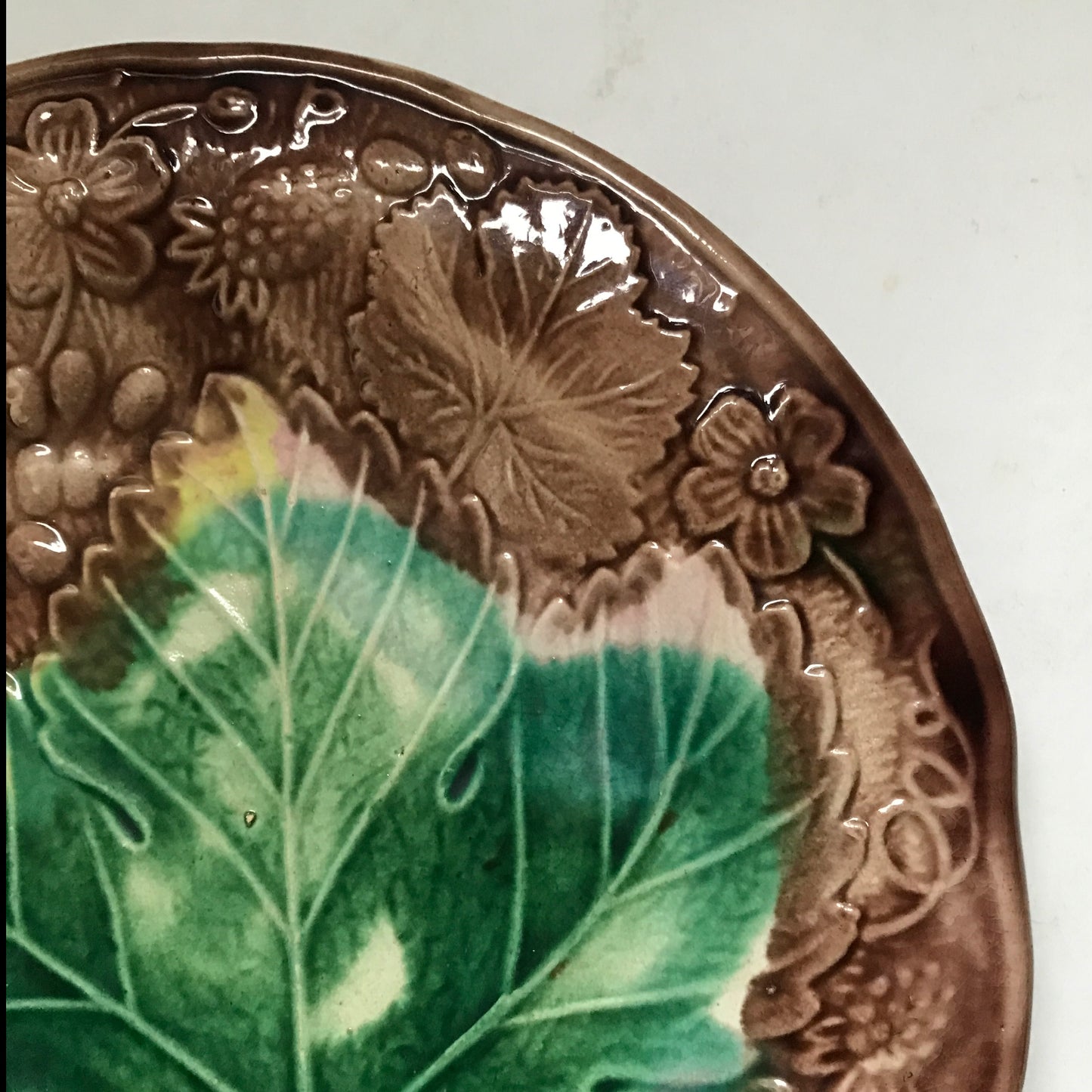 Majolica Grape Leaf and Berry Plate 8 inches