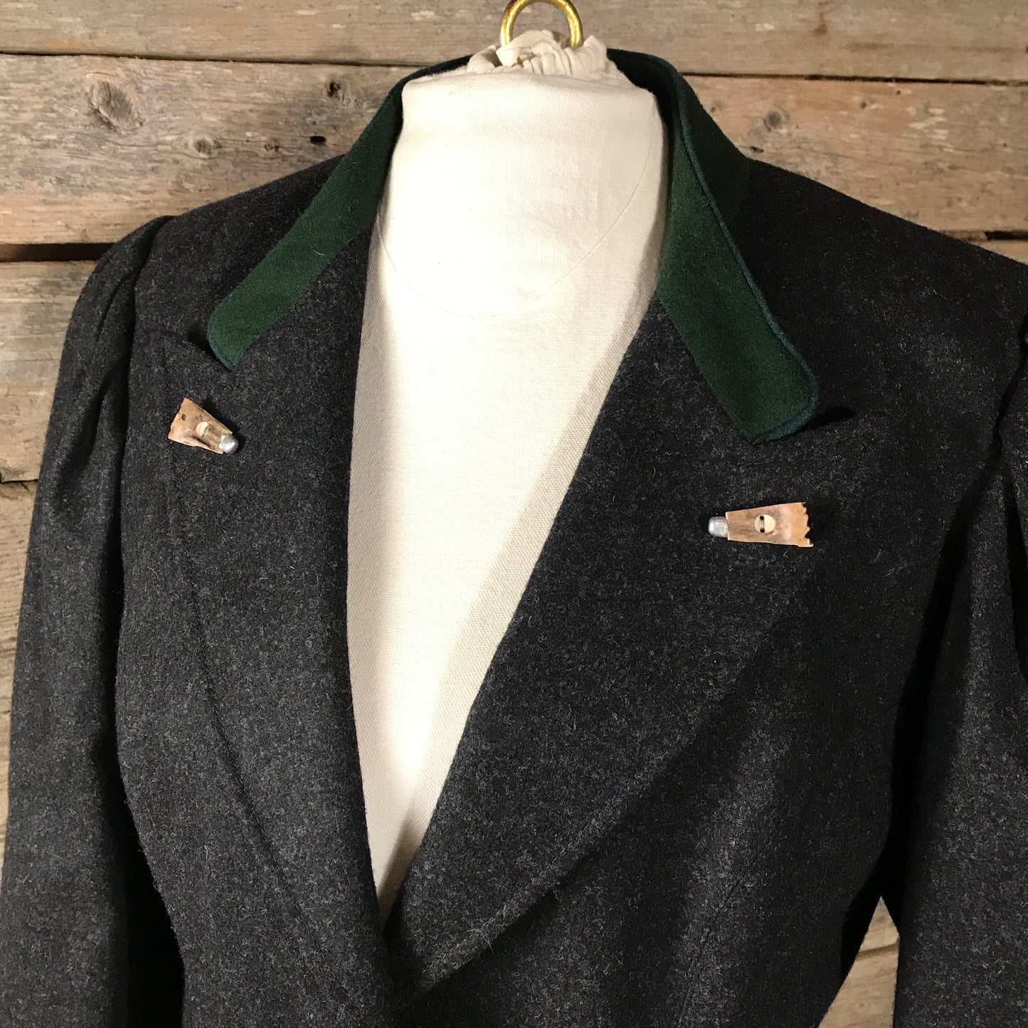 Austrian Wool Jacket, Speckled Grey with Green Striped Lining, Carved Horn Buttons, Hunting Jacket Style Uniform Blazer, Original Salzberger Loden Jacket