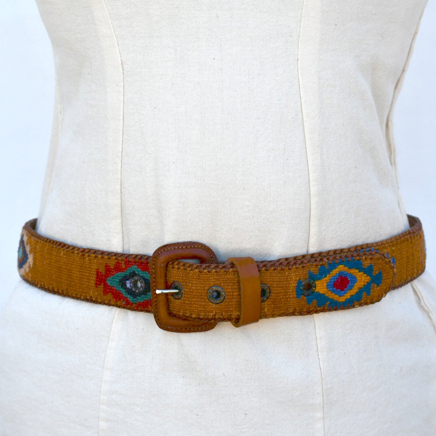 Vintage Woven Leather Belt, Size 36