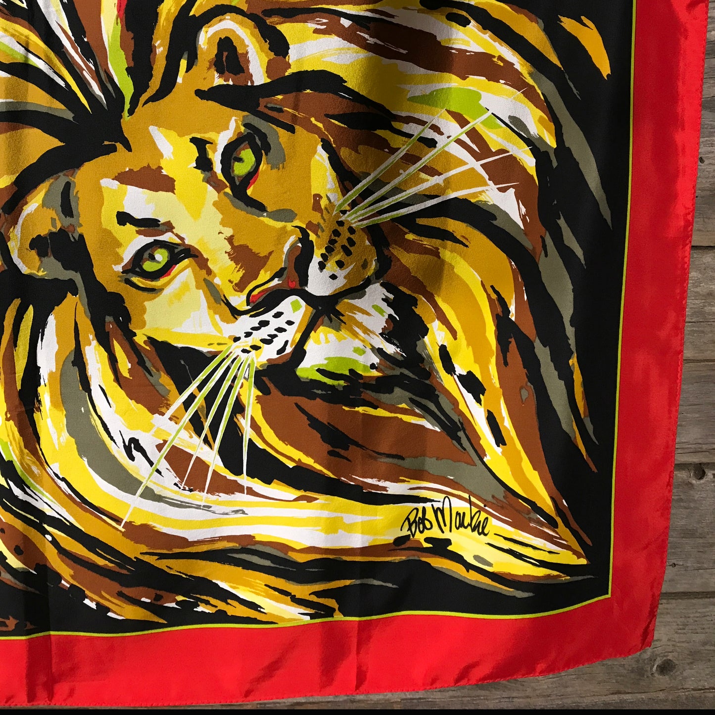 BOB MACKIE Wild Cat Silk Scarf, Large Scarf with Heads of Lion, Tiger, Leopard, & Cheetah (SOLD)