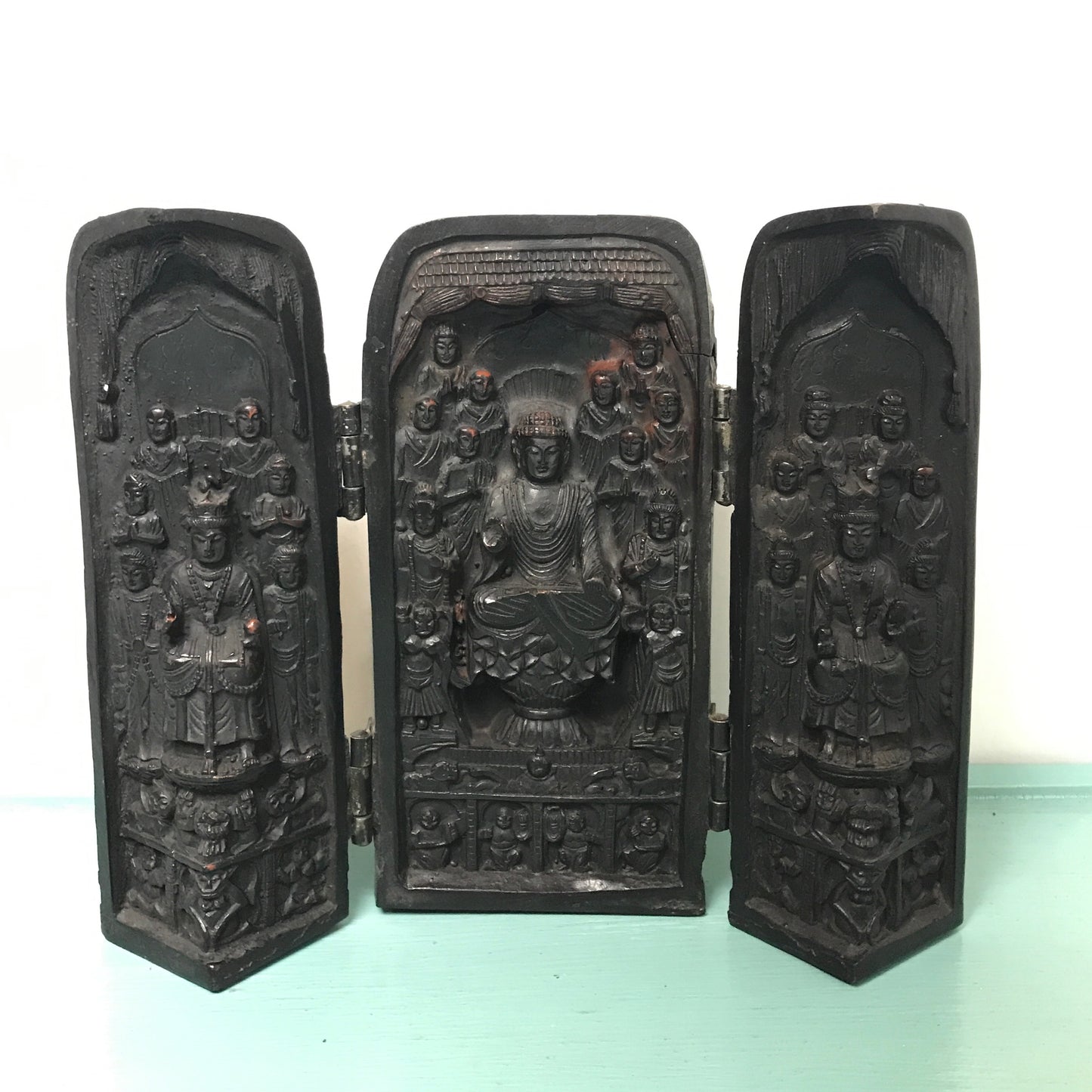 Vintage Buddha Triptych, Portable Shrine