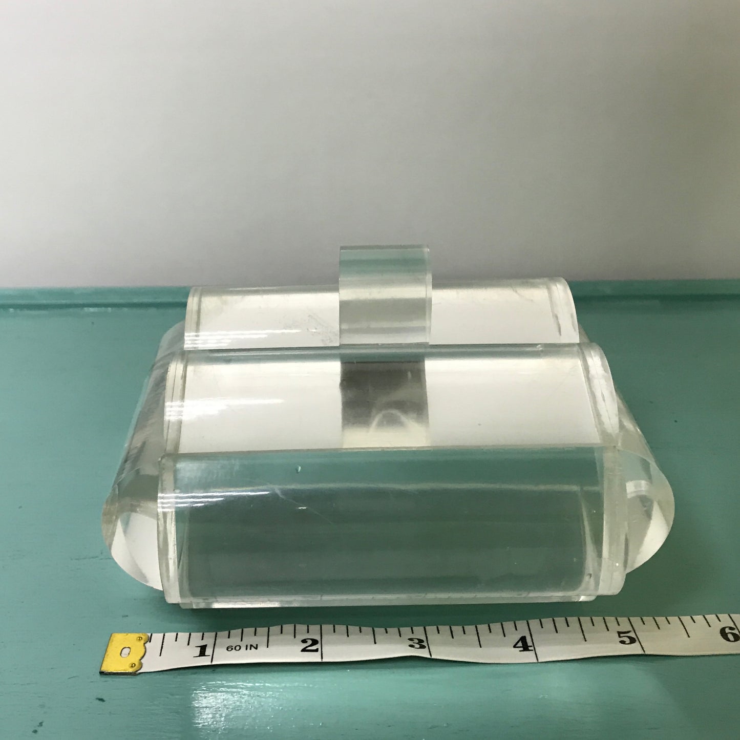 Chunky Art Deco Clear Lucite Trinket Box, Jewellery Box