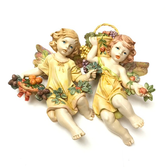 E. Simonetti Resin Cherubs, Italian Putti Wall Decor, Dated 1989