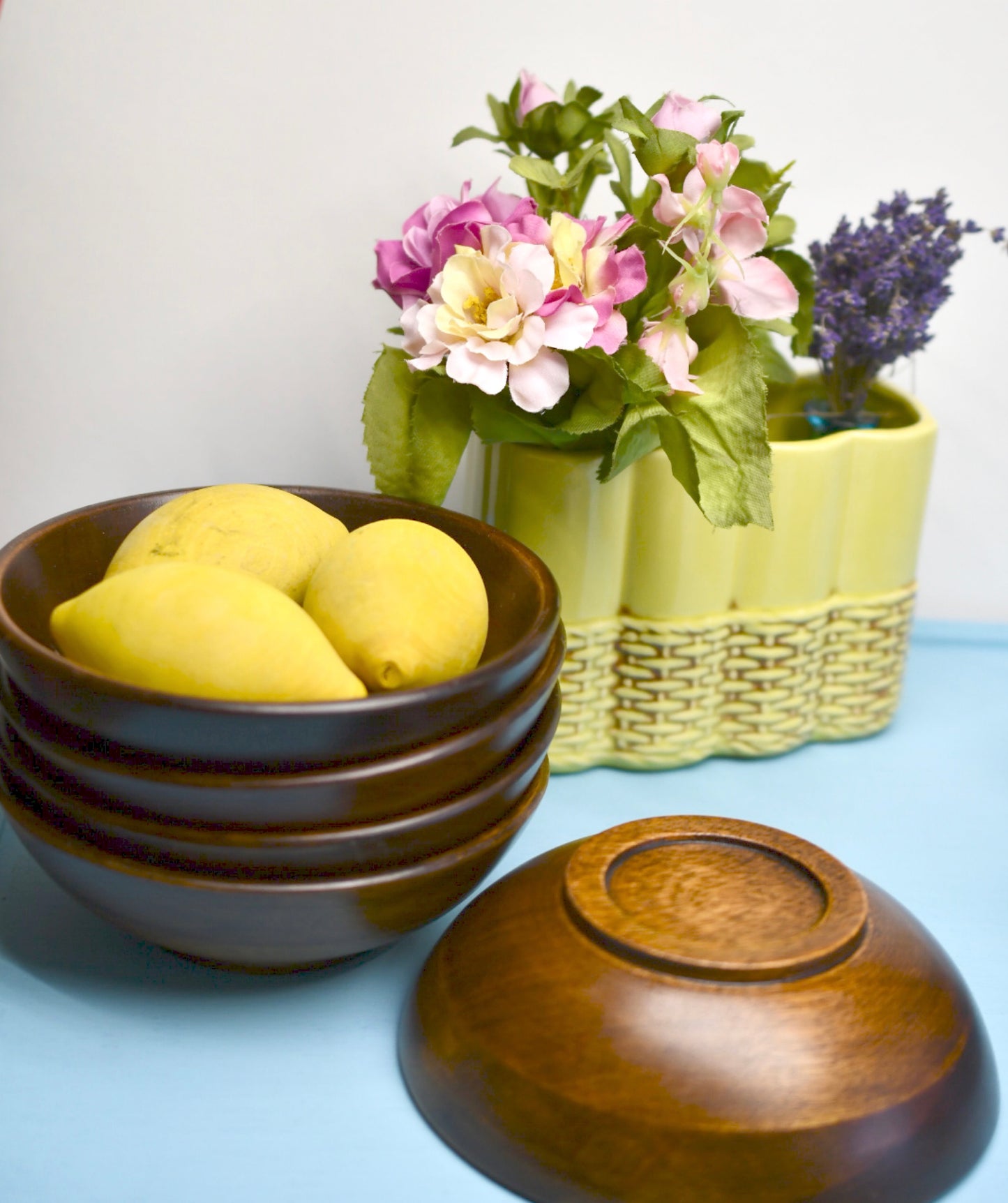 5 Lightweight Wooden Bowls, Dinner Roll Plates, Small Salad Dish, 6 inches