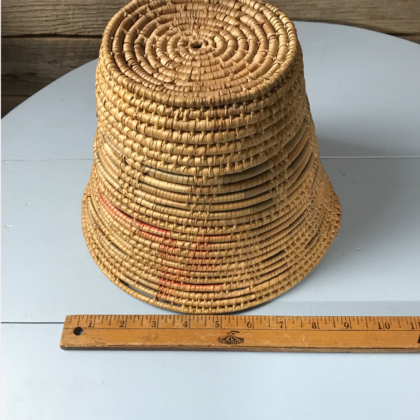 Open Weaved Coiled Basket; Grass Woven Cachepot, Catch-All Yarn Basket