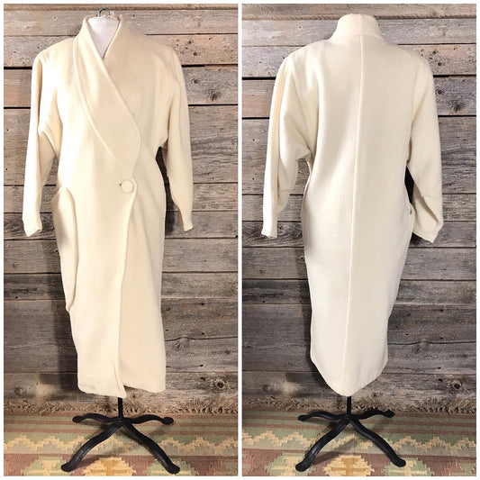 Courrèges Paris White Wool Blanket Coat (Some Wear)  c 1980s