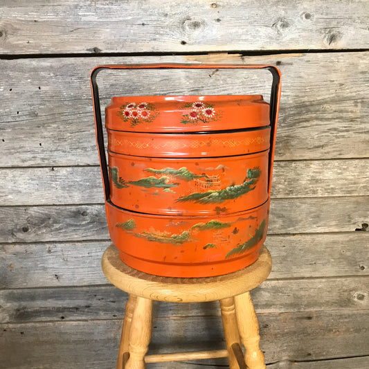 Mid 20th Century Chinese Orange Lacquer Wedding Basket