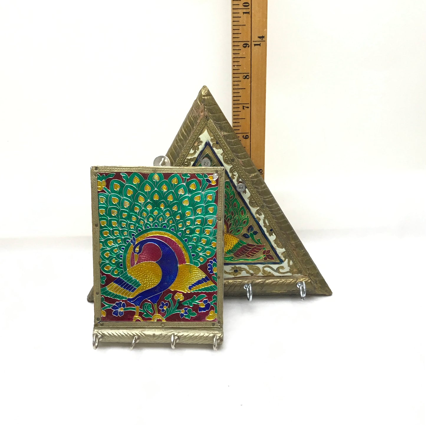 2 Meenakari Enamelled Hammered Tin Key RacksHooks an