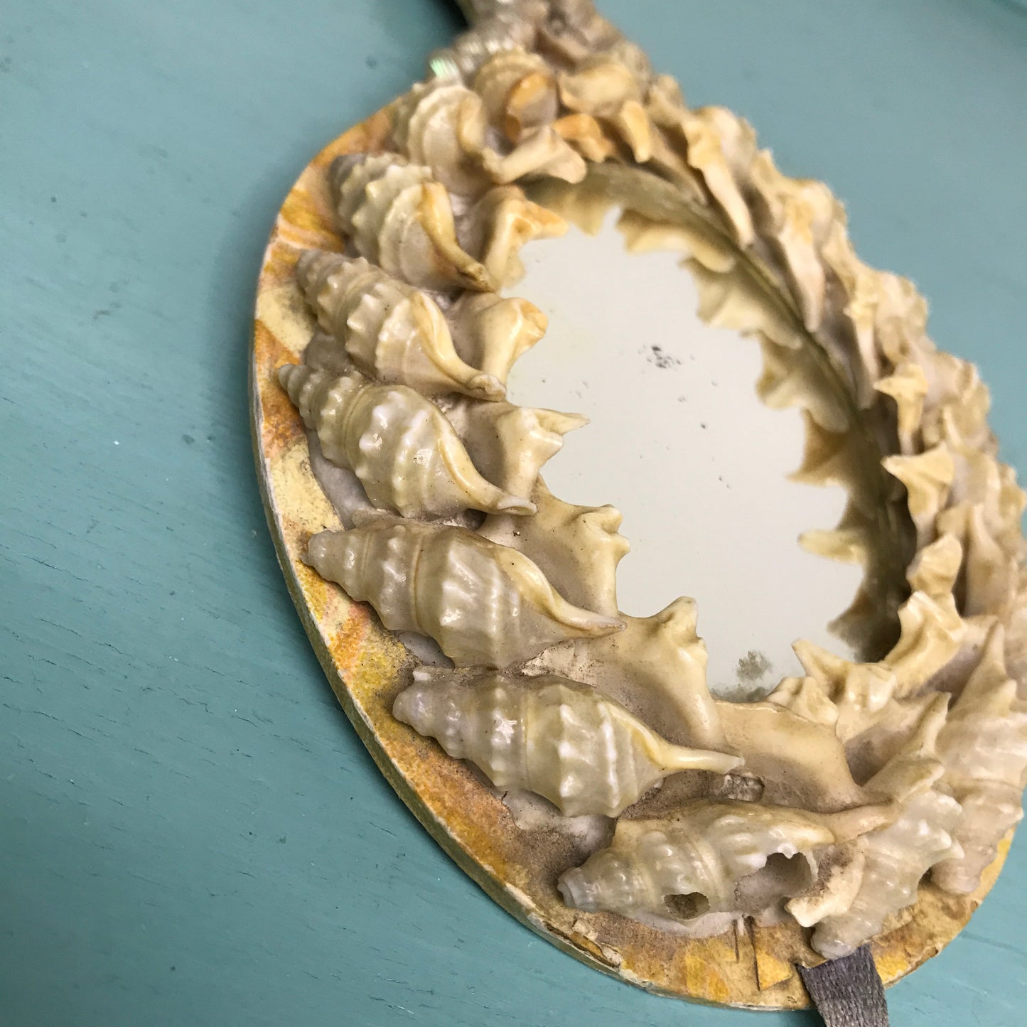 Victorian Shell Mirror, Hanging Hand Mirror