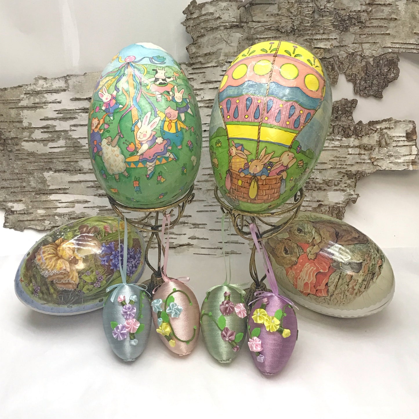 2 Vintage Papier Maché Easter Egg Candy Containers, Made in West Germany