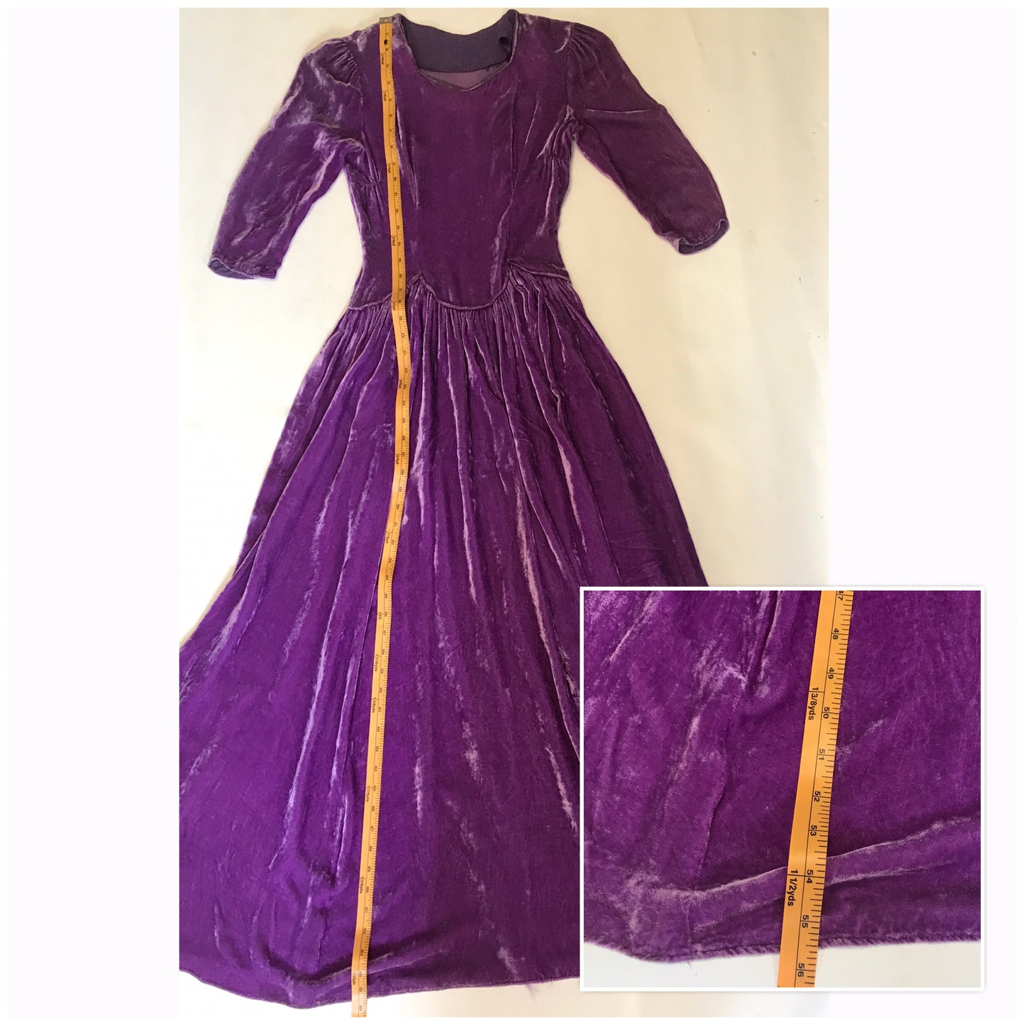 1930s Purple Velvet Dress, Vintage Fashion,  Some FAULTS, Handmade Dress, Extra Small