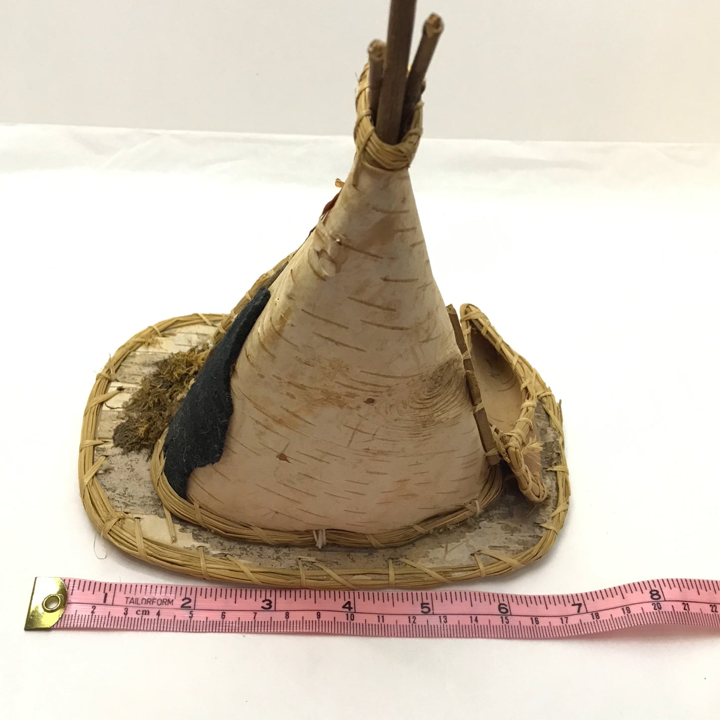 Trio of Birch Bark Campsite Dioramas, Handmade TiPi, Native Scene Sculptures