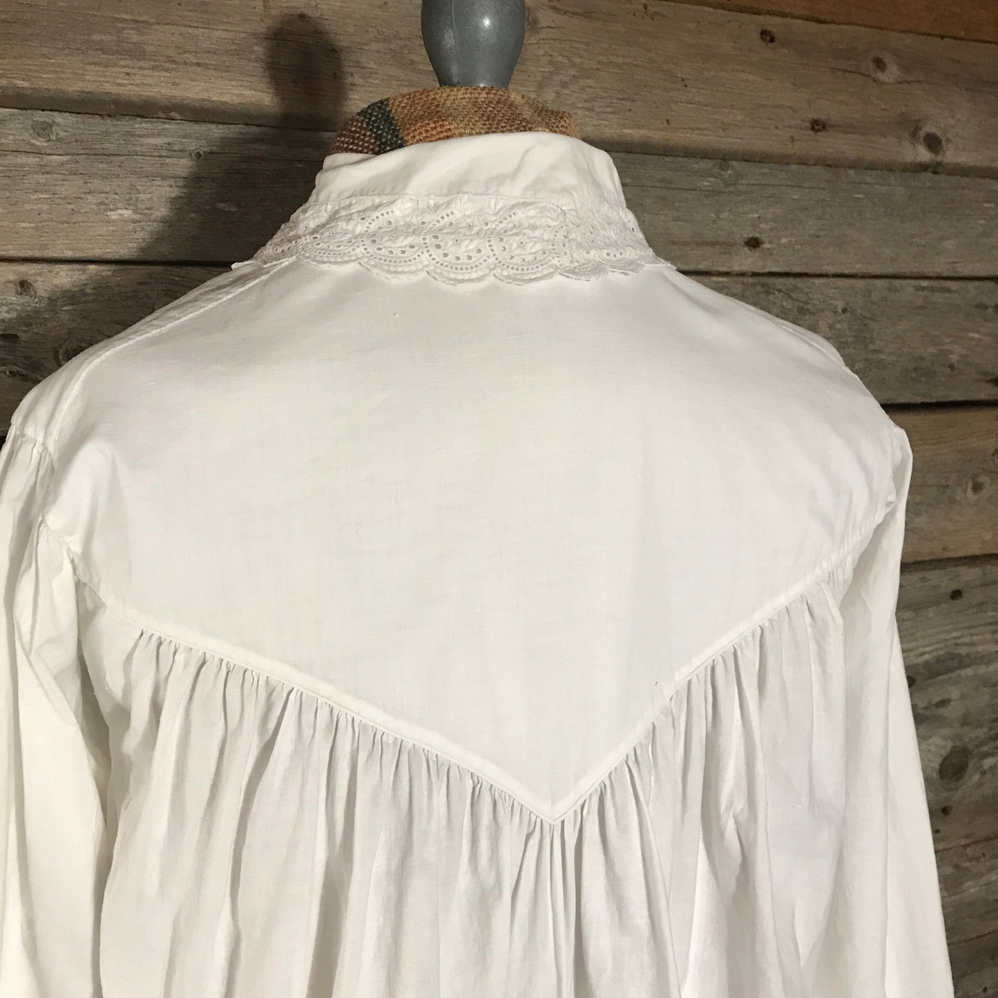 Edwardian Cotton Nightgown with Trimmed Collar and Sleeves, Antique Undergarments, Carved Mother of Pearl Buttons, MINOR Faults & Repairs.