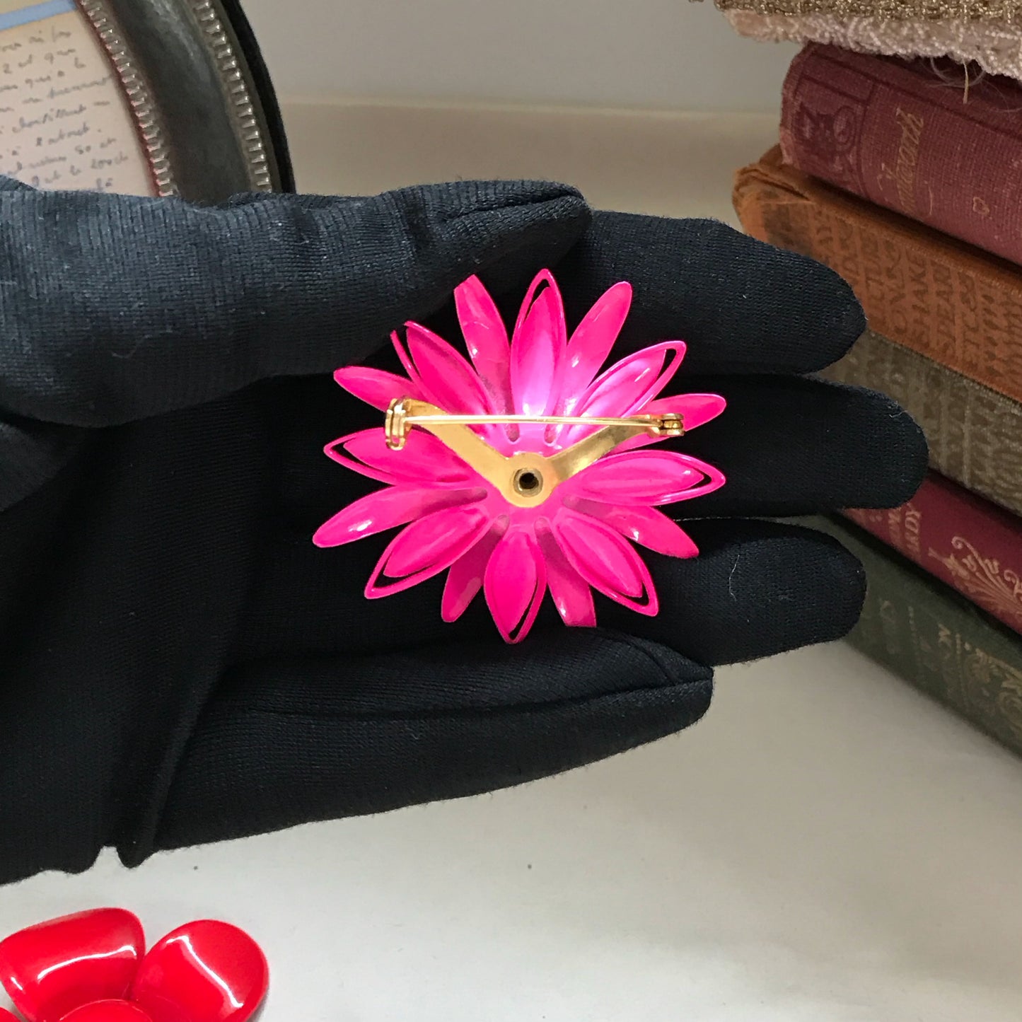 Lot of 5 Vintage Enamel Painted Floral Brooches