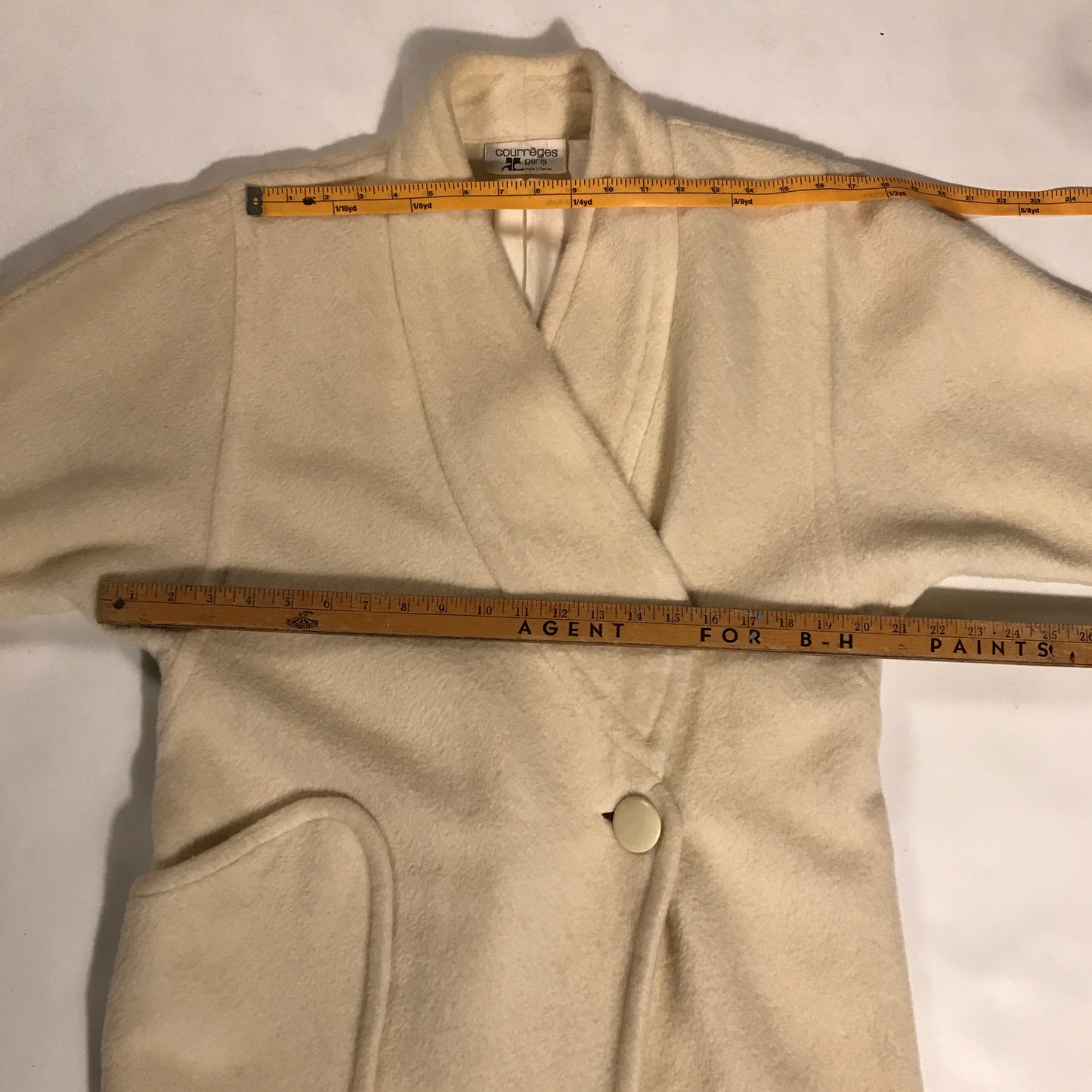 Courrèges Paris White Wool Blanket Coat (Some Wear)  c 1980s