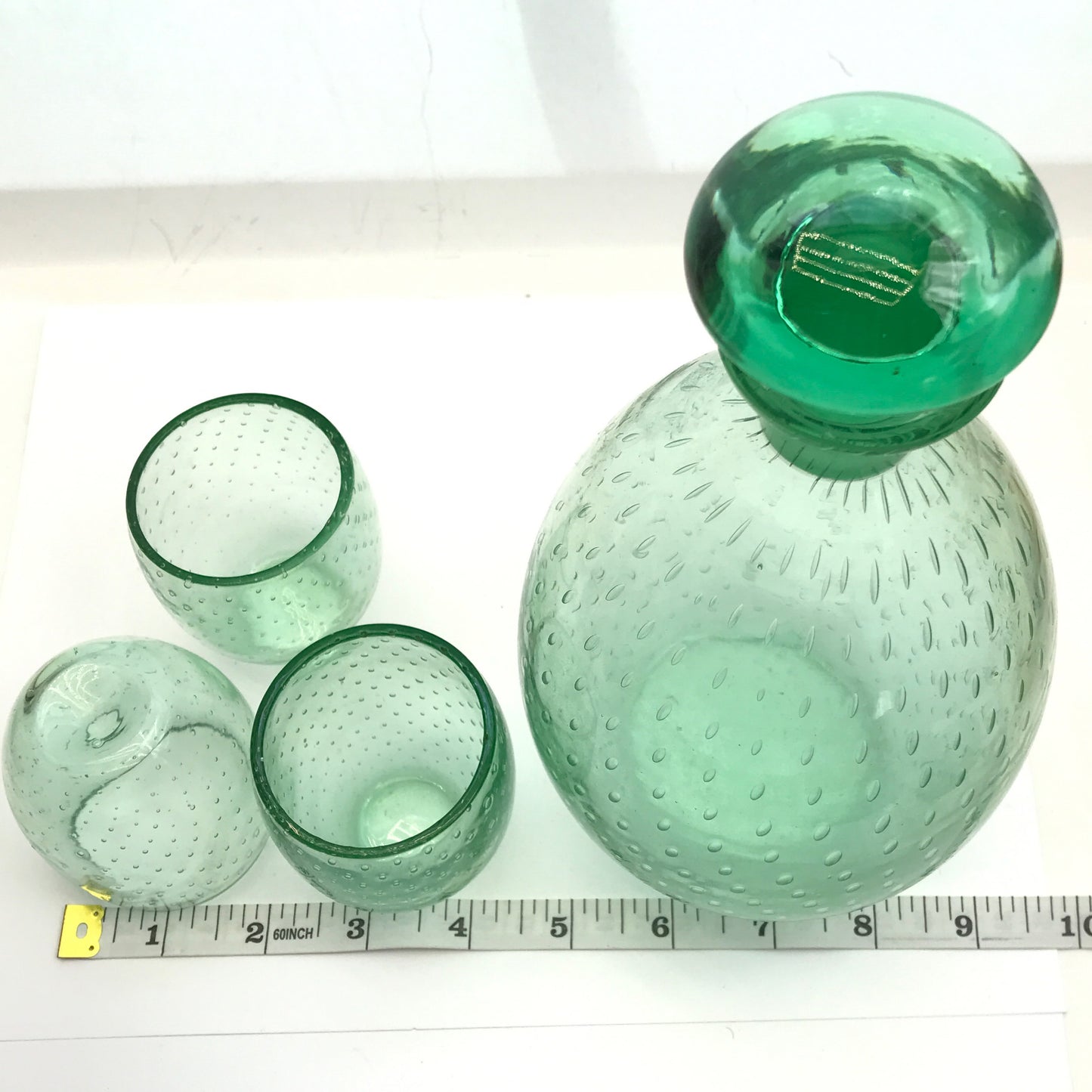 Green Seed Bubble Glass Decanter with 3 Glasses