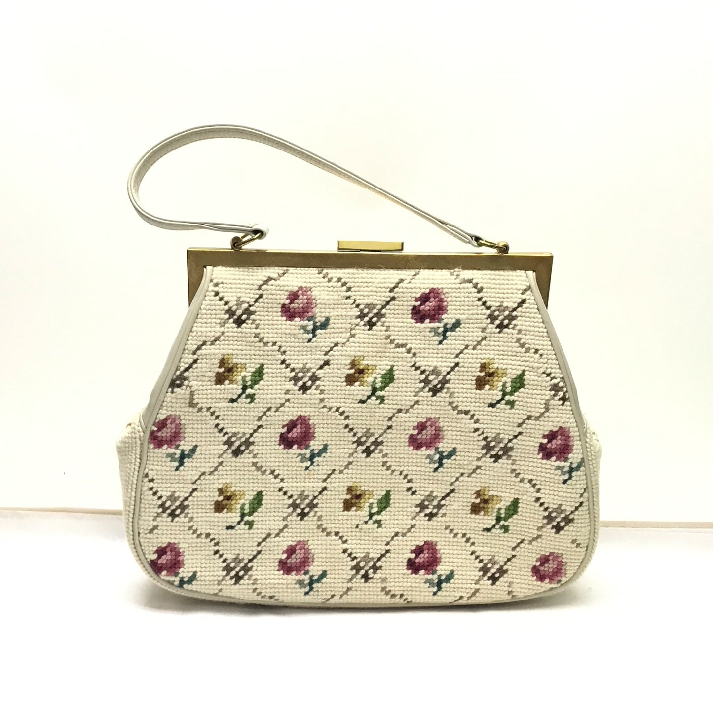 Unlabelled Floral Tapestry Purse with Leather Details