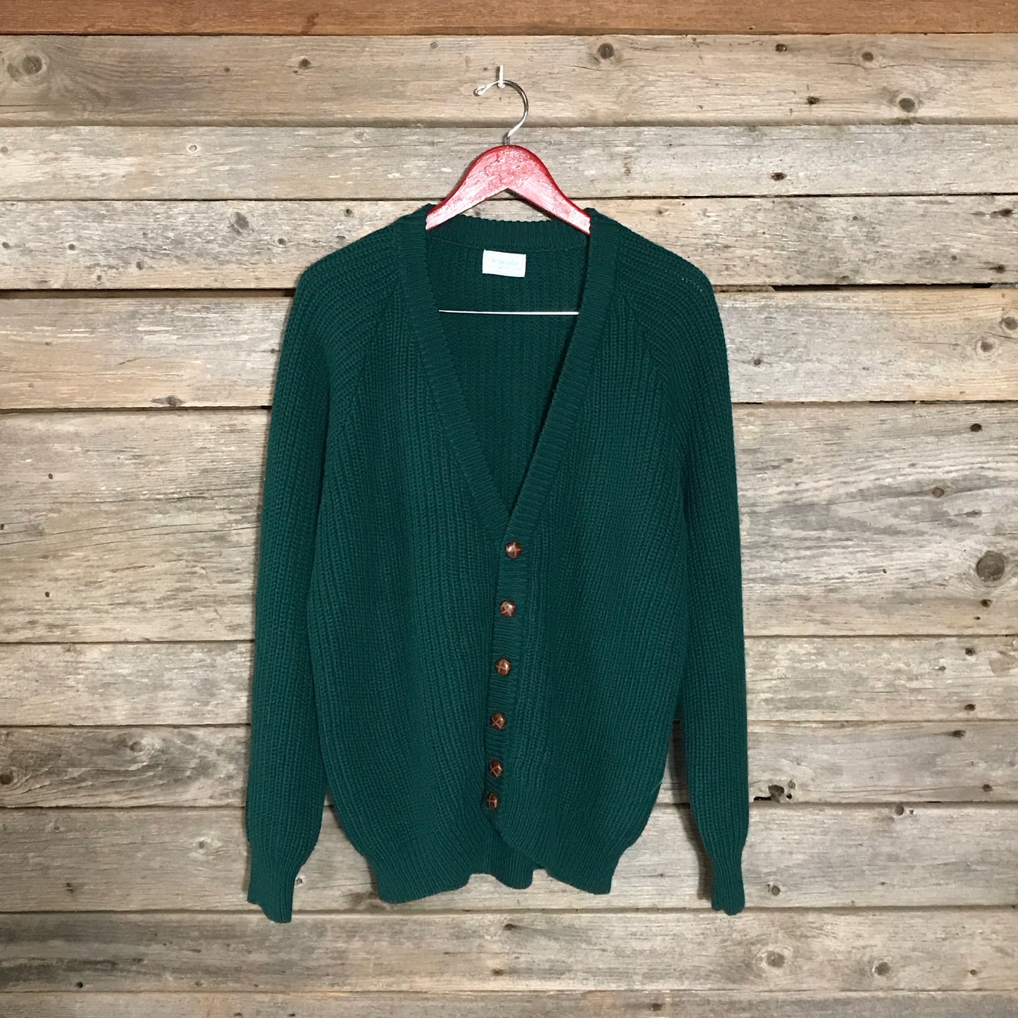 Green Benetton Oversized Sweater, Wool & Acrylic Blend, Grandpa Cardigan