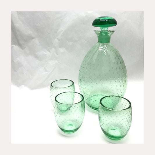 Green Seed Bubble Glass Decanter with 3 Glasses