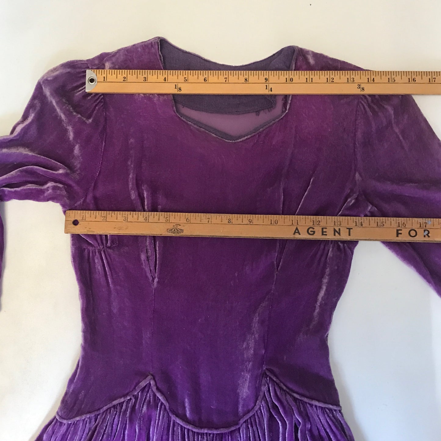 1930s Purple Velvet Dress, Vintage Fashion,  Some FAULTS, Handmade Dress, Extra Small