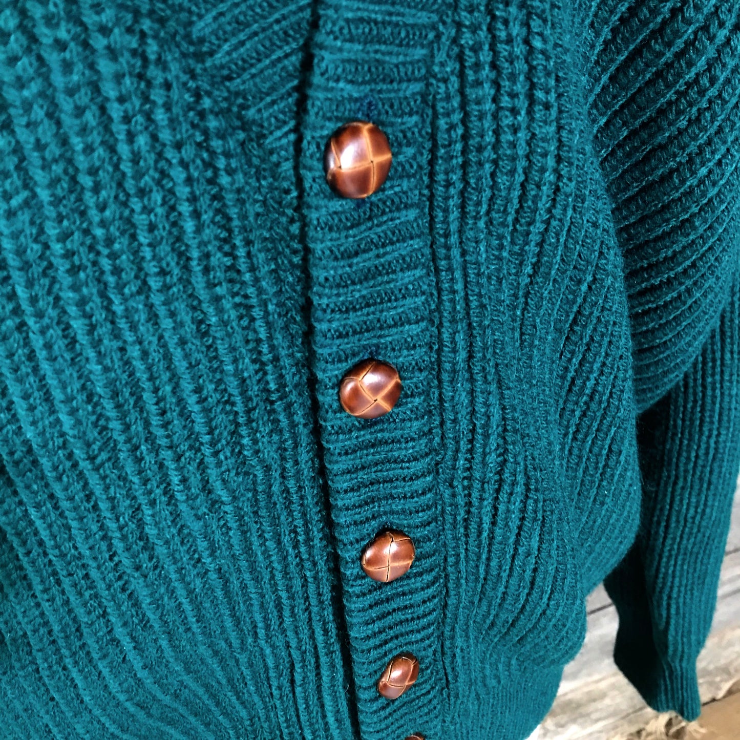 Green Benetton Oversized Sweater, Wool & Acrylic Blend, Grandpa Cardigan