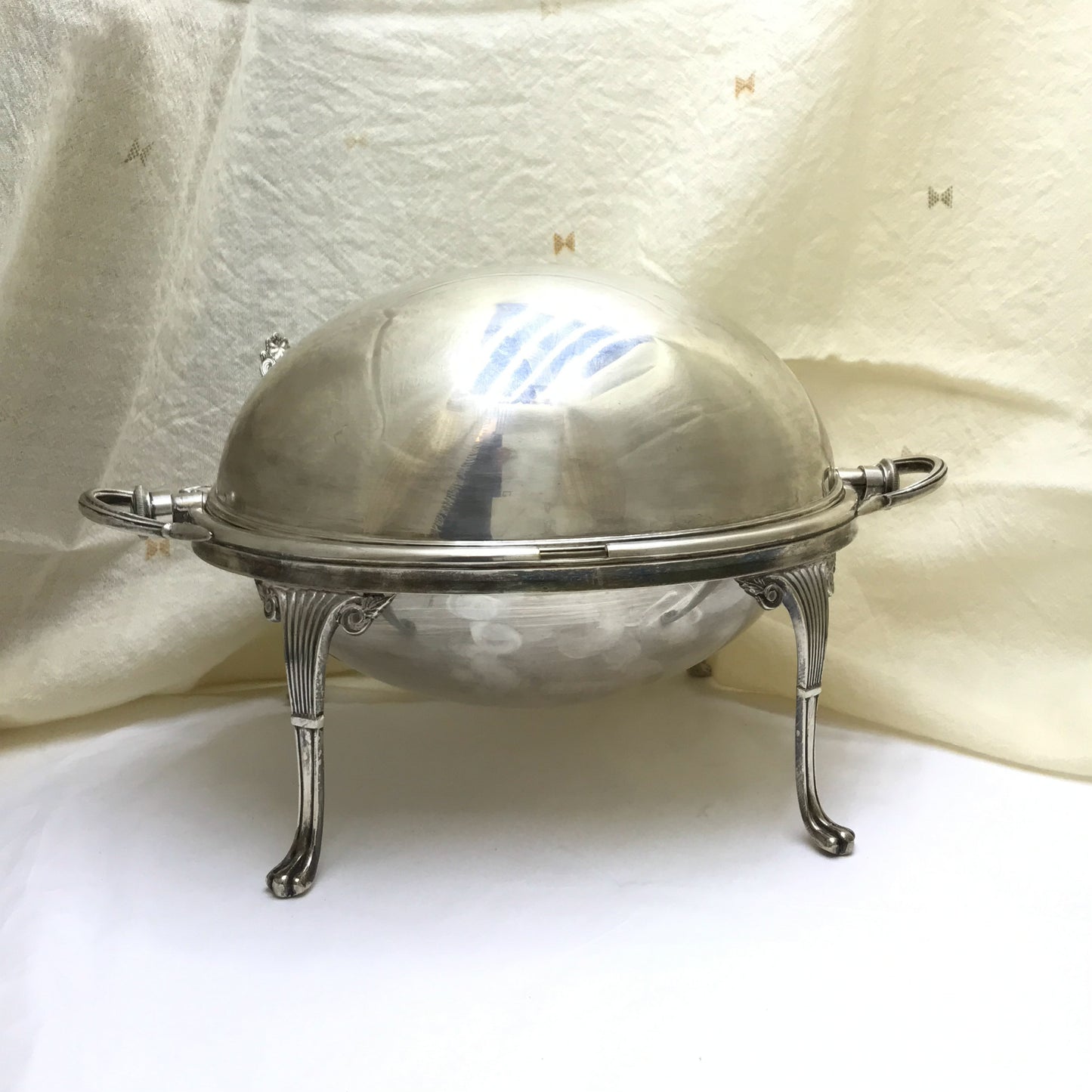 Edwardian Silver Plated Roll Top Domed Serving Dish, HB & H, Missing Liner Plate and Peg for Lifting  Lid