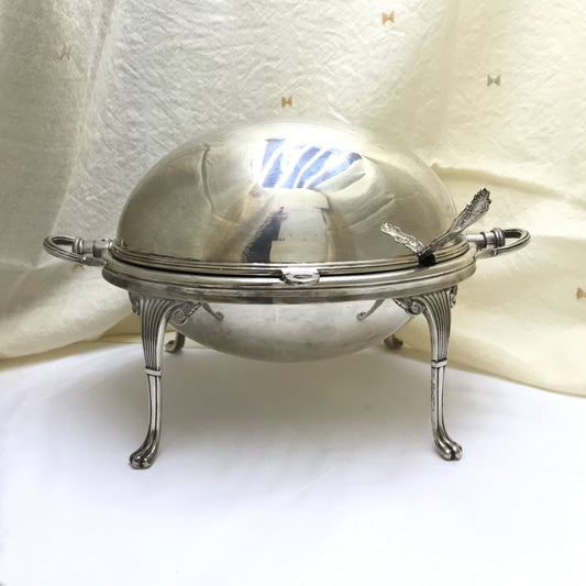 Edwardian Silver Plated Roll Top Domed Serving Dish, HB & H, Missing Liner Plate and Peg for Lifting  Lid